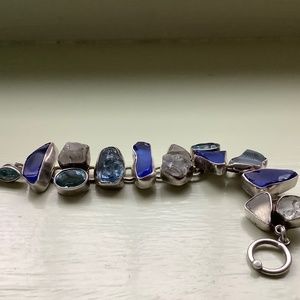 Gorgeous sterling silver gems and sea glass rare bracelet!